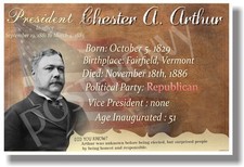 Presidential Series - Chester A. Arthur - NEW Famous U.S. President POSTER