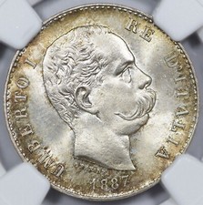 ITALIEN SILBER LIRA UBERTO I 1887 M NGC MS66+