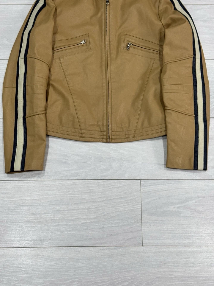 Винтажный Y2K Moto укороченный из натуральной кожи коричневый авангард гламур панк куртка M - Изображение 3 из 4