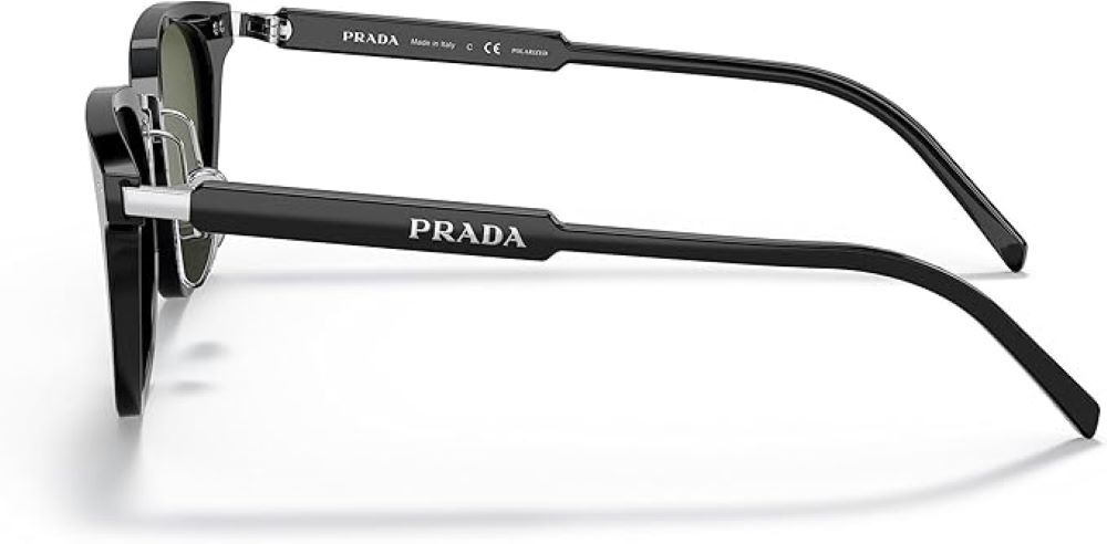 PRADA Men's Sunglasses SPR 17Y (1AB-03R) Shiny Black / Green