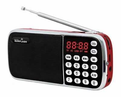 Digital Sunflash Z-135 Rechargeable Mini AM/FM Radio +Bluetooth +USB/SD/AUX Red