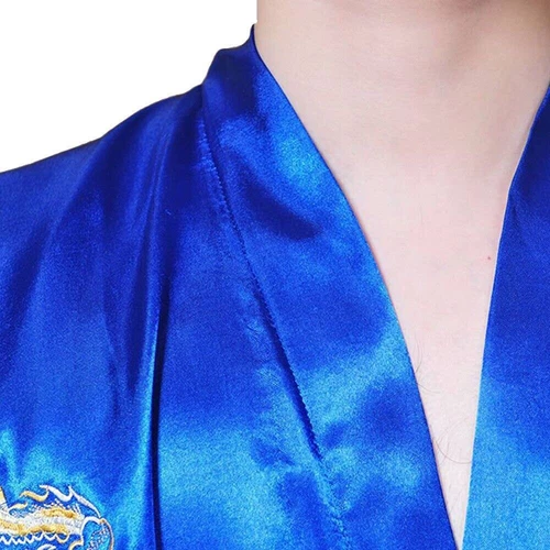 Mens Satin Chinese Dragon Kimono-Silk Bathrobe Pajamas Sleepwear Gown Bath Robe - Imagen 43 de 49