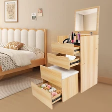 Max 220lbs Vanity Desk Vanity Desk W/Makeup Stool 3 Drawers Makeup Vanity Table