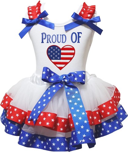 Proud Of USA Heart Shirt Petal Skirt Girl Tutu 4th July Outfit Set NB-8Y - Picture 4 of 5
