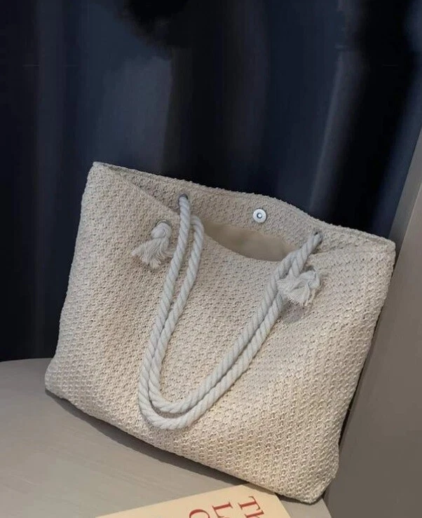 Womens Beige Minimalist Simple Large Capacity Straw Bag Beach Summer Holiday - Image 3 of 4