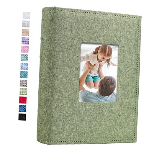 Photo Album 4x6 300 Photos Linen Frame Cover with Memo 300 Pockets LightGreen