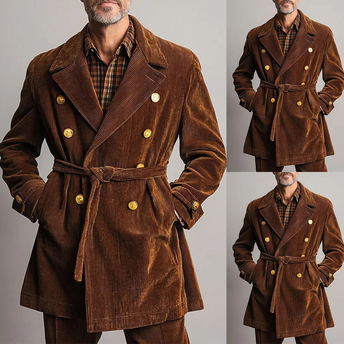 ジャケット・アウター overcoat Corduroy Double Breasted Jacket Autumn Corduroy Men's Coat with Belt Double Breasted Jackets
