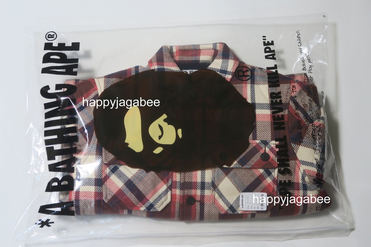 A BATHING APE Men's BAPE CHECK CPO JACKET 1J80140010 Gray / Red 2023 AW NEW