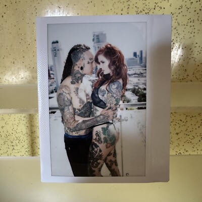 Original Polaroid Photograph Modern Pin-Up Tattoo Model Nude Couple