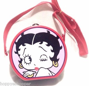 Betty-Boop-Small-Round-Tin-Lunchbox-1999-Series-1-Crossbody-Red-Pink