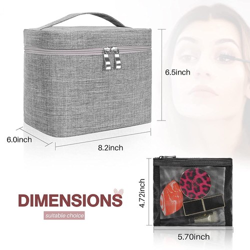Makeup Bag Travel Cosmetic Bag Case Organizer Pouch with Mesh Bag Brush Holder - Picture 2 of 7