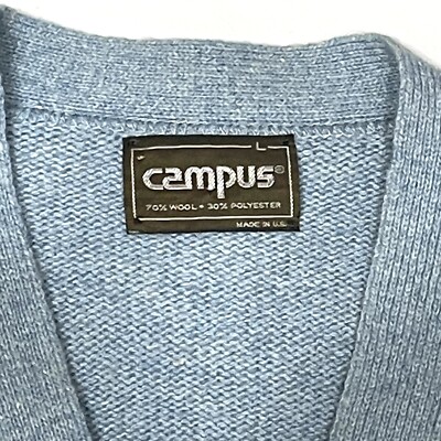 Vintage 60s Campus Wool Knit Fuzzy Blue Cardigan โข Men's Vintage 60s Campus Wool Knit Fuzzy Blue Cardigan โข Men's
