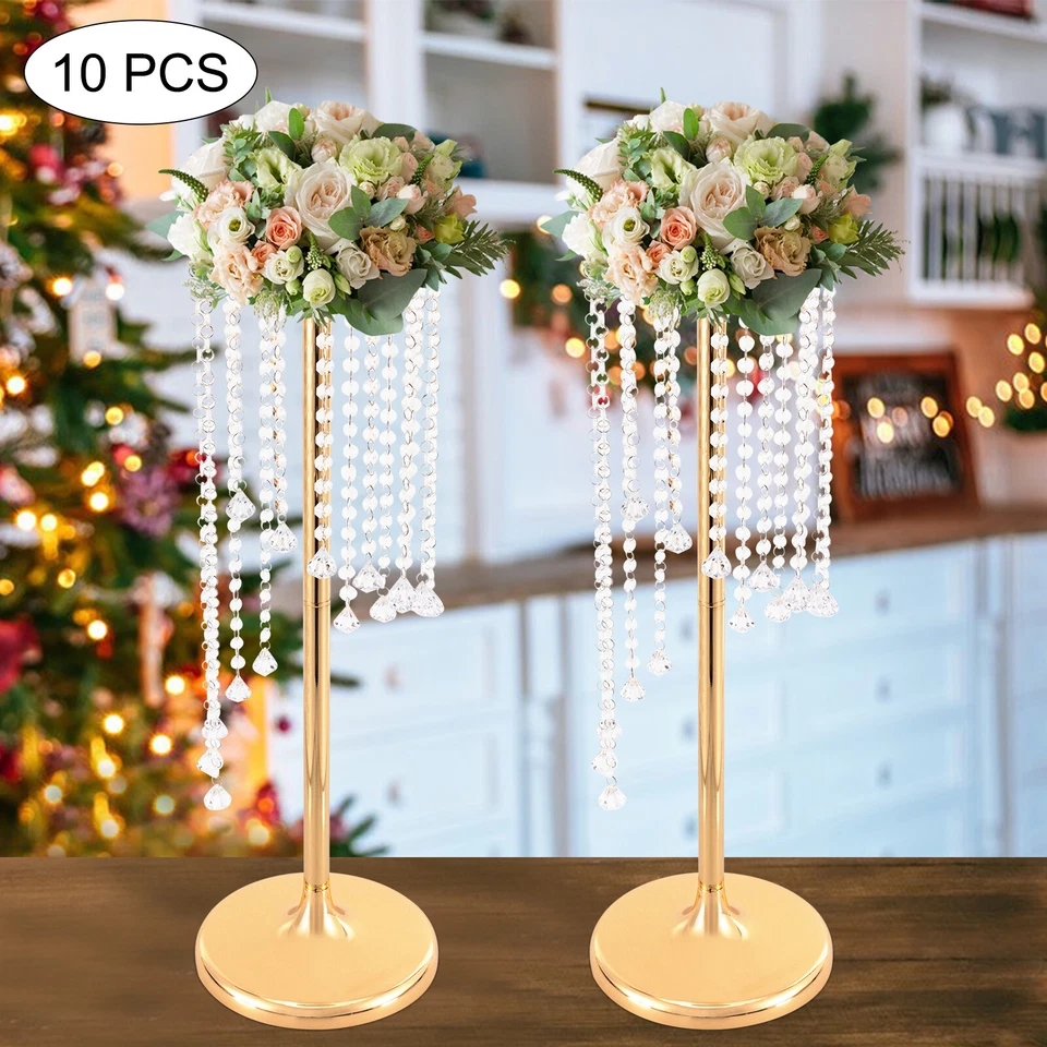 10Pcs 27.5 inch Tall Crystal Flower Vase For Wedding Centerpieces Gold Vases - Image 4 of 4