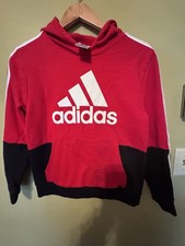 Adidas Hoodie Youth Sweatshirt - Three Stripes - Size Medium 10/12 - Red  Black
