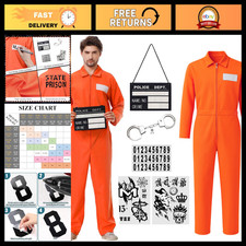 Orange Prisoner Jumpsuit Halloween Costume - 6-Piece Unisex Jail Outfit for Men