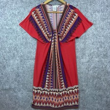 Maggy London Dress Womens 6 Red Geometric Stretch Flowy Mini