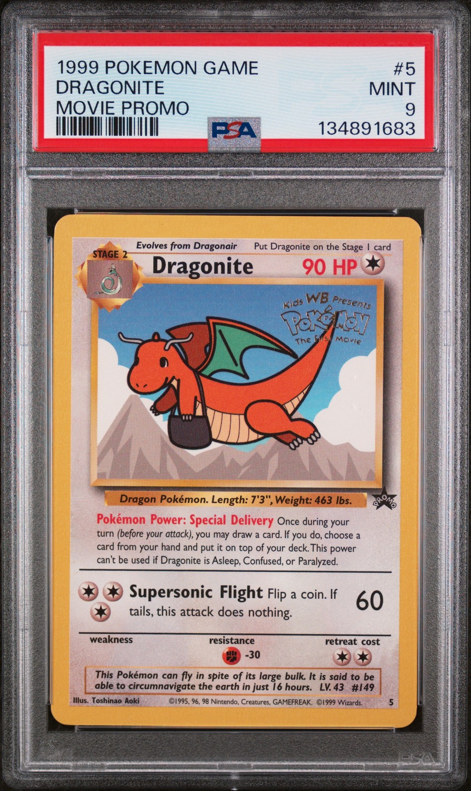 1999 POKEMON GAME MOVIE MOVIE PROMO #5 DRAGONITE PSA 9