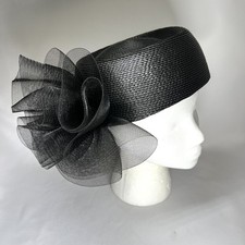 VTG Black Pillbox Hat Tulle Net Polypropylene Wedding Derby Gatsby Church Lady