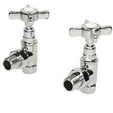 Image of Designer Bathroom Radiator Valves Chrome Heated Towel Rail Pair Straight Angled