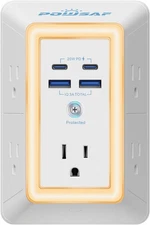 Multi Plug Outlet Surge Protector - POWSAF 5 Extender with 4 USB White 