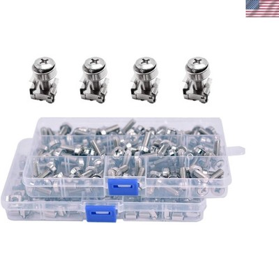 100 Sets M6 Square Hole Hardware Cage Nuts & Mounting Screws Washers for Serv...
