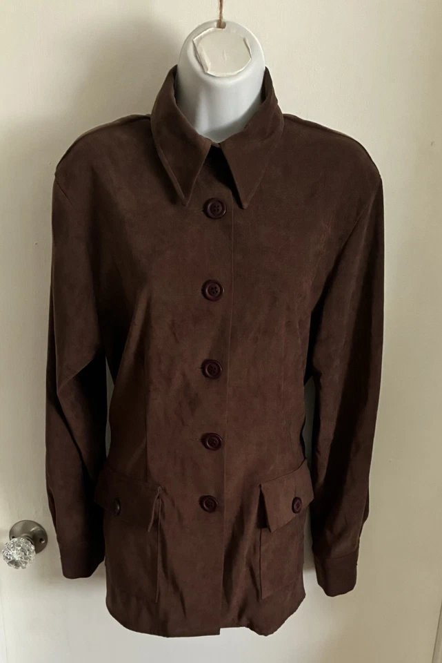 Chaqueta Blazer De Colección Hillard & Hanson Años 90 Y2K Gamuza Chocolate Cinturón Preppy Botón M Foto 3 de 4