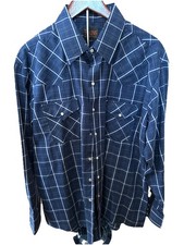 Plains Western Wear Pearl Snap Size XL Blue Plaid Western Shirt Cowboy