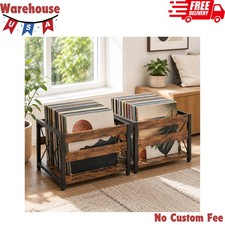 2 Pack Wooden Vinyl Record Storage Crate Cube Album Holder Organizer Brown