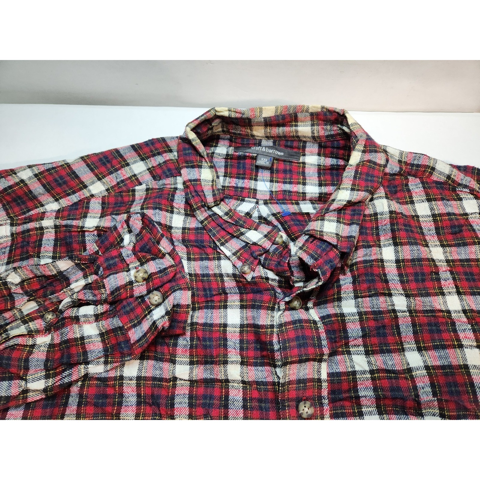 Croft & Barrow Mens Plaid Flannel Shirt Red Blue White XXL Long Sleeve Button Up