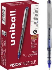 Uni-Ball Uniball Vision Needle Rollerball Pens with 0.7Mm Fine Point, Blue, 12 C
