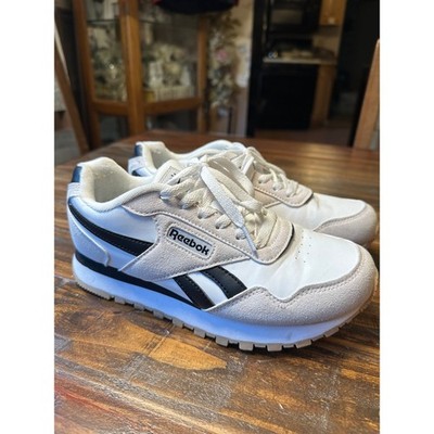 Reebok Royal Glide Womens 7.5 White Black Suede Leopard Print Sneakers Shoes