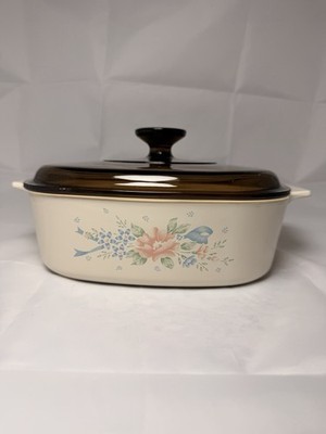 CorningWare Pastel Bouquet A-2-B 2L Casserole Dish w/ Pyrex A9C Lid Vintage