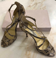 Jimmy Choo Women s Snake Print Leather Open Toe Strappy Heels Ankle Strap 5.5