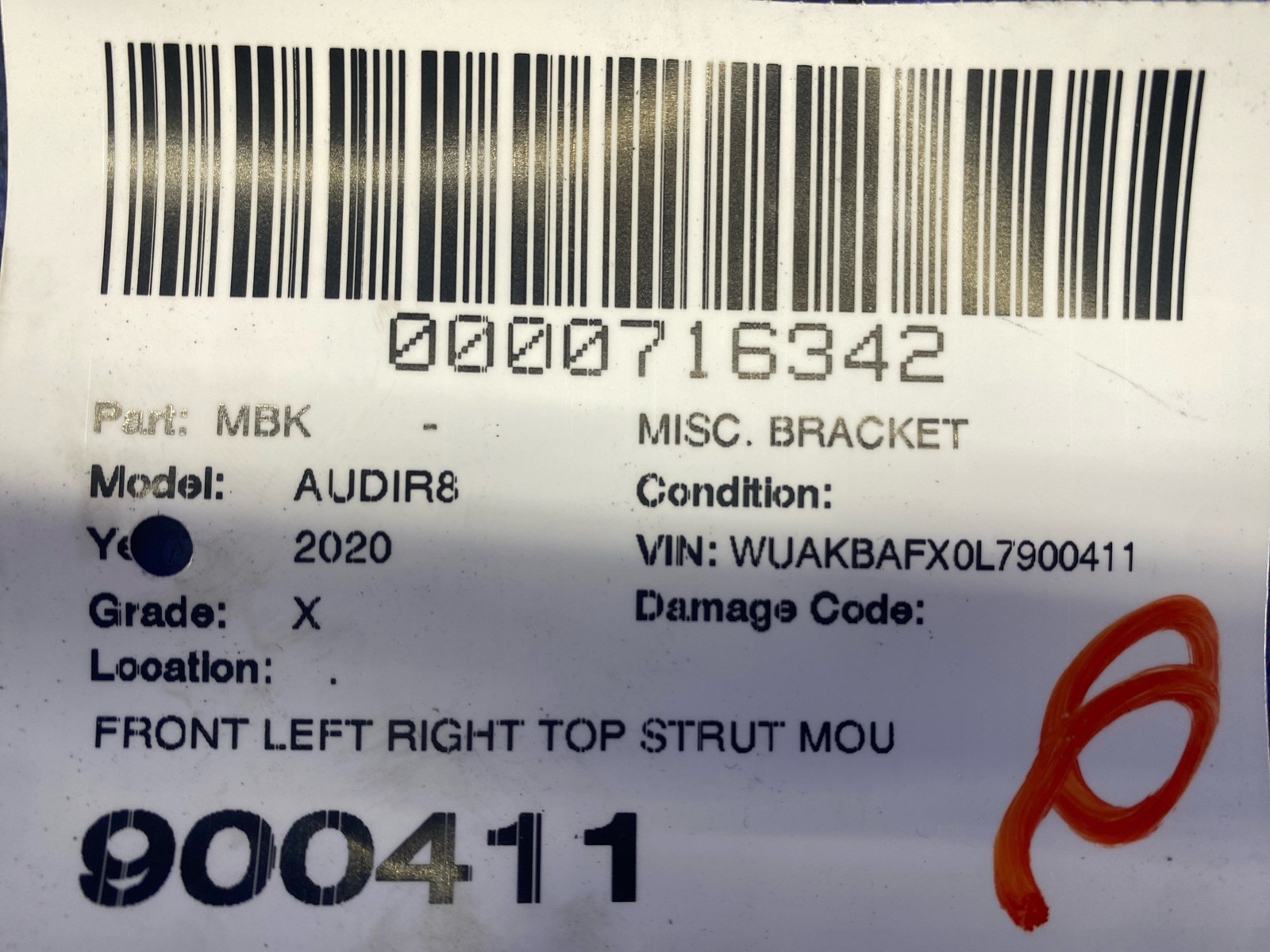 2017-2023 AUDI R8 FRONT LEFT RIGHT TOP STRUT MOUNT SUPPORT BRACKET SET OEM