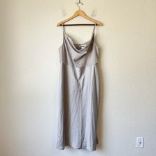 BHLDN ANTHROPOLOGIE Cali Slip Dress Womens 18W Gray Satin Charmeuse Draped NWT