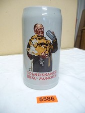 5586.      Alter Steingut Bierkrug Franziskaner Bräu  Deko  Bierkrug 2 L