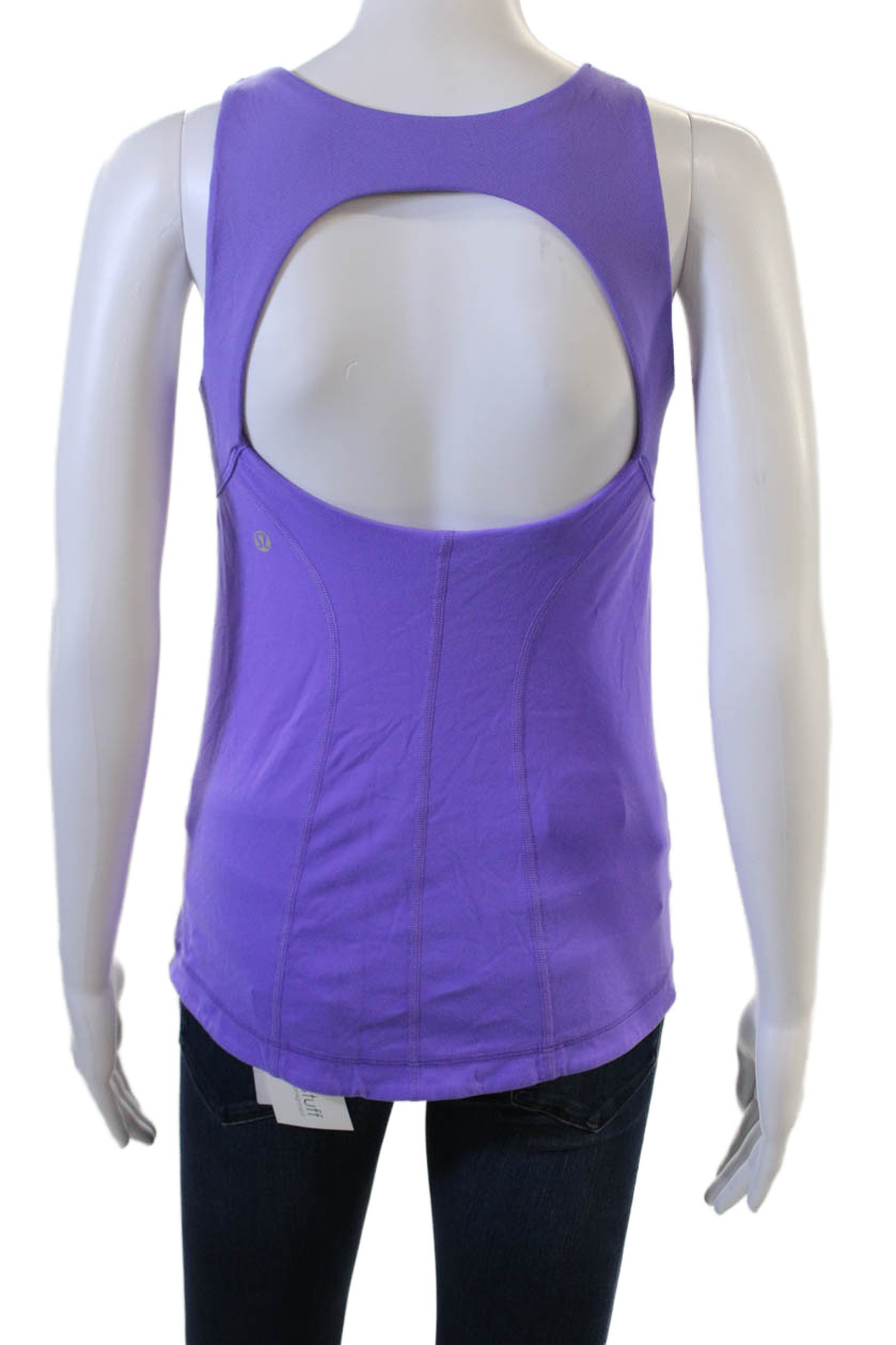 Lululemon Women Basic Solid Purple Round Neck Tan… - image 3