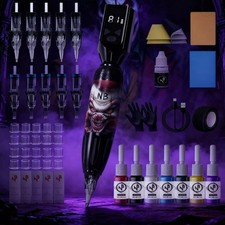 Tattoo Pen Kit Set, 1100mAh LCD Power, Mixed Cartridge Needles  Color Ink
