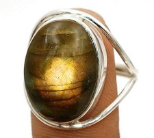 Natural Golden Fire Labradorite 925 Sterling Silver Ring Sz 6