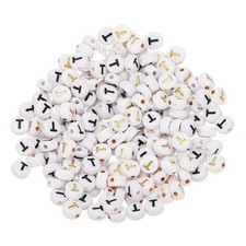 200Pcs, 4x7mm Acrylic Round White Letter Beads with Letter t