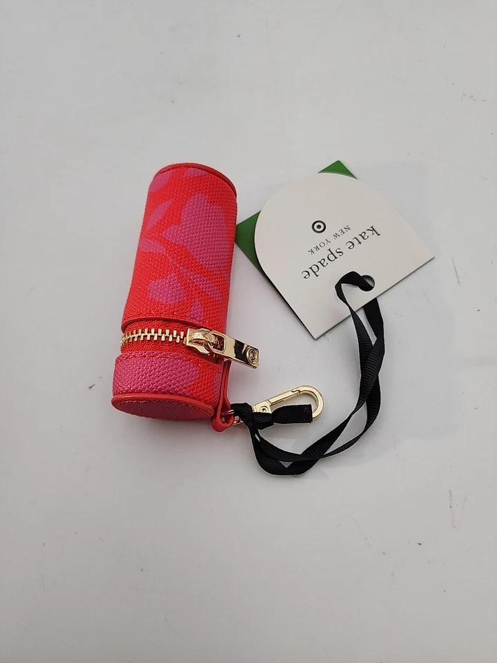 NUEVO CON ETIQUETAS Lona Kate Spade Target Rojo Rosa Floral Lápiz Labial Bolso Dije Foto 2 de 3