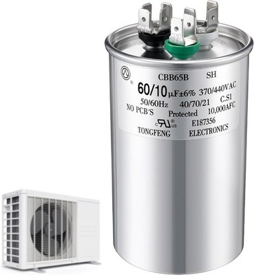60 +10 uF6 370/440V CBB65 Dual Run Round Capacitor AC Moto Style: 60 +10 Uf±6%