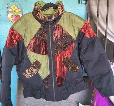 Funky Vintage 80's Winlit Mega Puffy Multipattern Patch Style Winter Jacket.