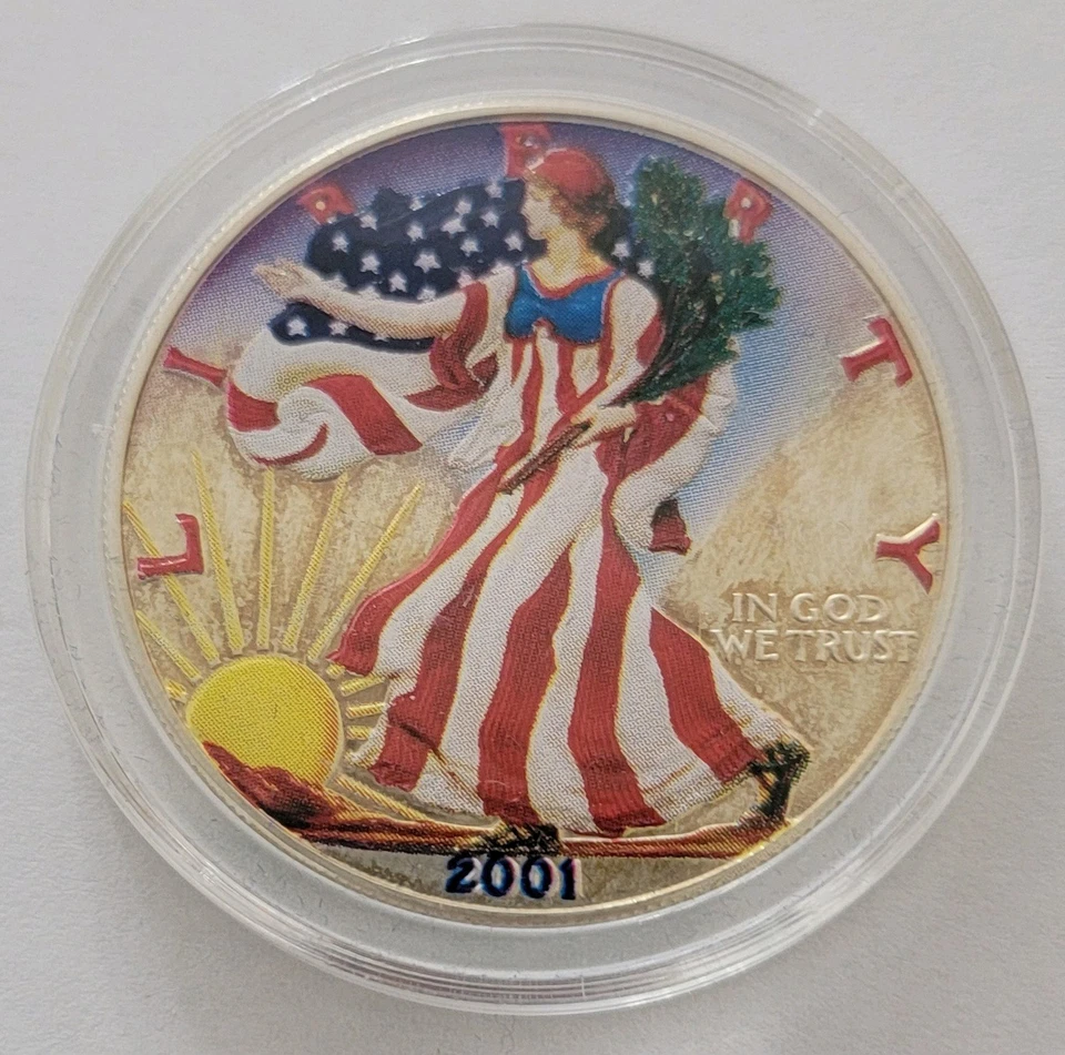 2001 American Silver Eagle - Colorized (Both Sides) 1 oz .999 Silver Coin w/Box - Image 2 of 4