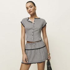 Reformation Valetta Top & Mini Skirt SET US4 UK8 Black White Gingham Remy Check