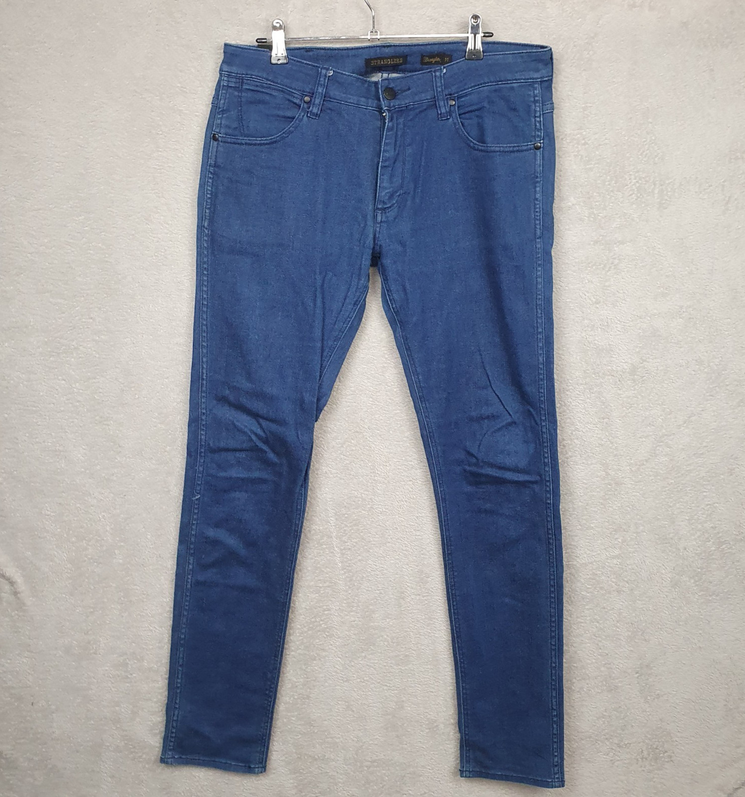 Wrangler Stranglers Denim Jeans Men Size 33x32 Straight Slim Zip Close Blue