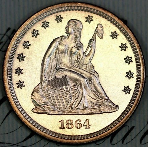 1864 PRISTINE+ GEM PROOF SEATED LIBERTY QUARTER DC408 RARE ONLY 470 MINTED!
