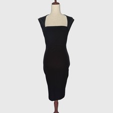 Privy Charlotte Russe Black Velvet Square Neck Midi Sheath Dress NWT 4 6 vampy