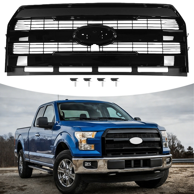 Front Grille Assembly Gloss Black W/Camera Hole For Ford F150 F-150 2015-2017