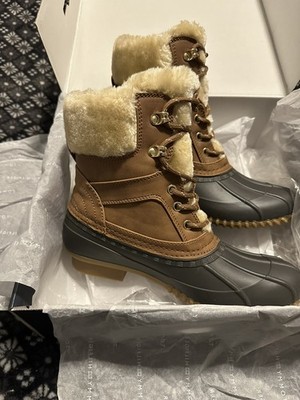 Tommy Hilfiger Boots Womens 7 M Reisen Snow Duck Lace Up Tan Faux Fur Rain Boot